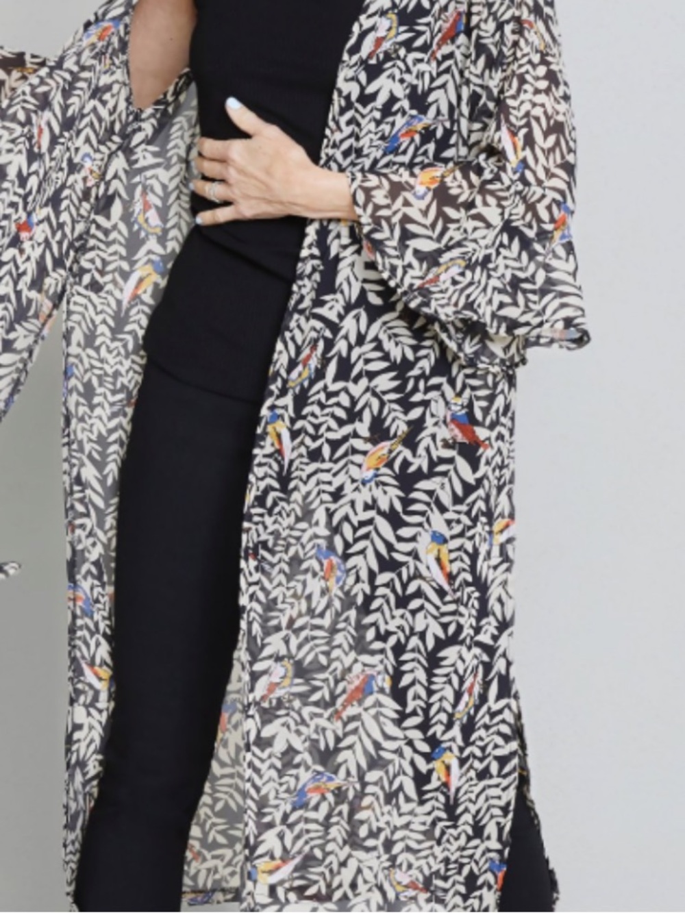 Duster Kimono with birds Print.  3/4 sleeves